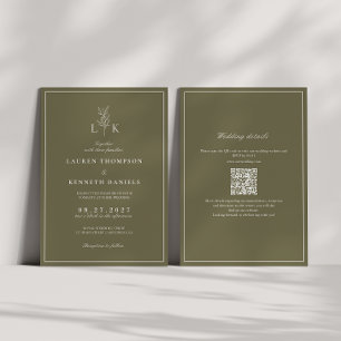 Invitation Code QR de mariage à monogramme de feuille de vert