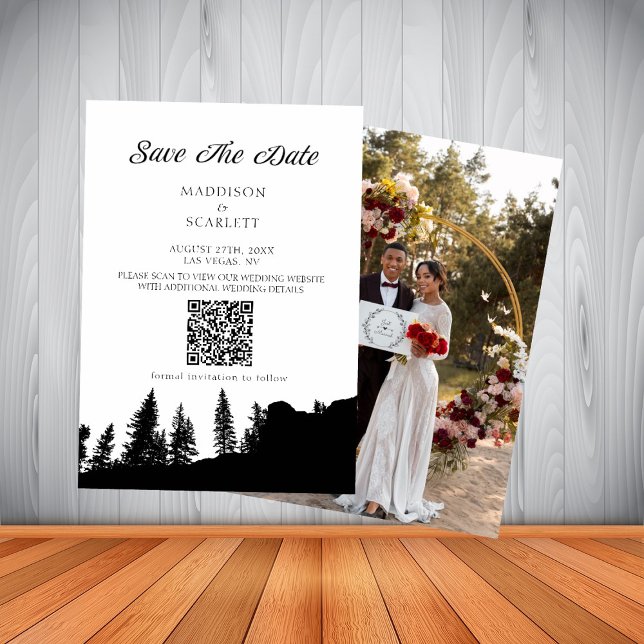 Invitation Code QR de mariage à Mountain Pin Tree, Enregistre (Créateur téléchargé)