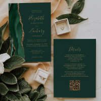 Code QR de mariage Agate dorée verte émeraude