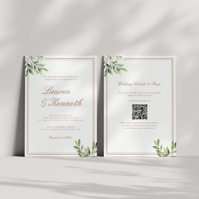 Invitation Code QR de mariage au eucalyptus Taupe Clair (Créateur téléchargé)