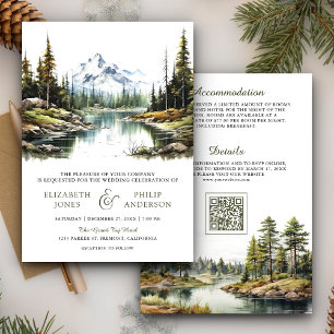 Invitation Code QR de mariage au lac de la forêt de montagne 