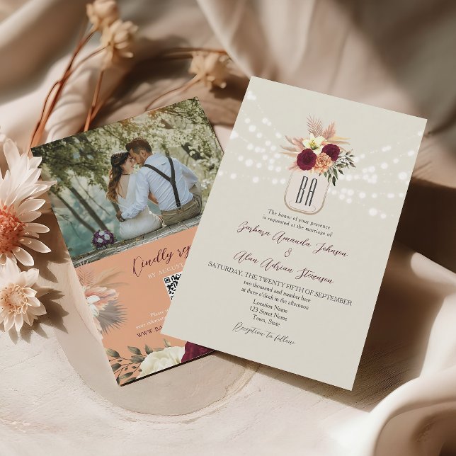 Invitation Code QR de mariage au monogramme boho (Créateur téléchargé)