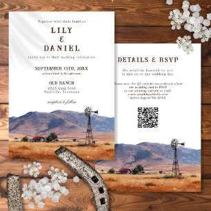 Invitation Code QR de mariage au ranch de montagne occidental