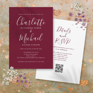 Invitation Code QR de mariage au vin de Bourgogne écriture él