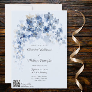 Invitation Code QR de mariage aux fleurs bleues en cascade