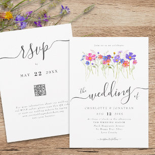 Invitation Code QR de mariage bohème aux fleurs sauvages colo