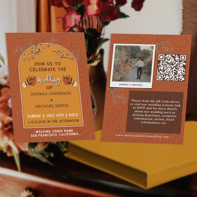 Invitation Code QR de mariage Bohème Photo Terracotta Vintage (Créateur téléchargé)