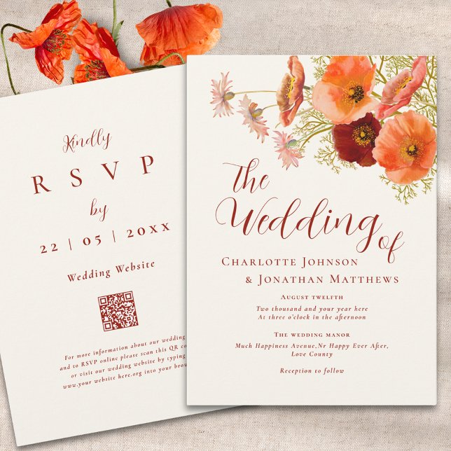 Invitation Code QR de mariage Boho Wildflower (Elegant boho wildflower wedding qr code fall invitation )