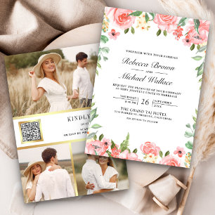 Invitation Code QR de mariage Collage photo floral rose blush