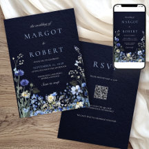 Code QR de mariage de la fleur sauvage du bleuet N