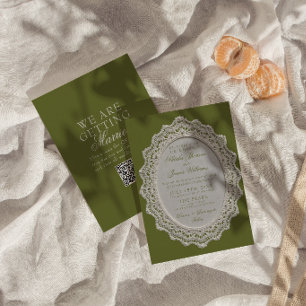 Invitation Code QR de mariage dentelle vert olive vintage