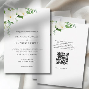 Invitation Code QR de mariage élégant à la magnolia florale