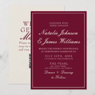 Invitation Code QR de mariage élégant en Bourgogne Ancien Arg