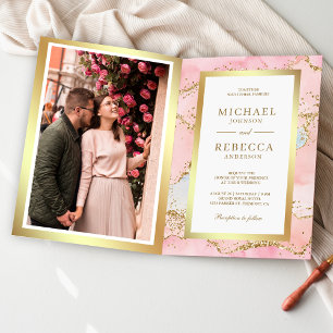 Invitation Code QR de mariage en marbre rose doré Agate
