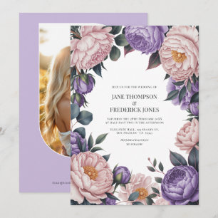 Invitation Code QR de mariage floral aquarelle rose et mauve