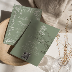 Invitation Code QR de mariage floral botanique vert sauge Boh