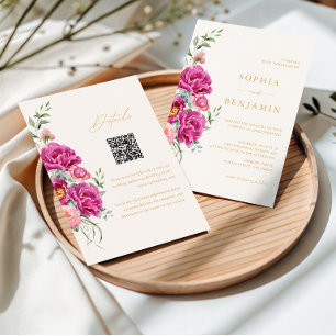 Invitation Code QR de mariage floral rose vibrant élégant et