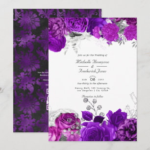Invitation Code QR de mariage floral violet royal et argenté 