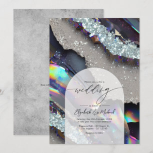 Invitation Code QR de mariage Géode d'agate holographique Fau