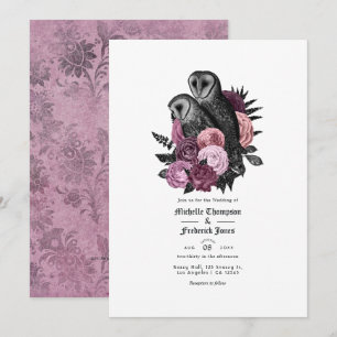 Invitation Code QR de mariage gothique des hiboux de mauve de