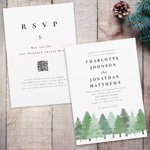 Invitation Code QR de mariage hivernal en forêt de style Wood