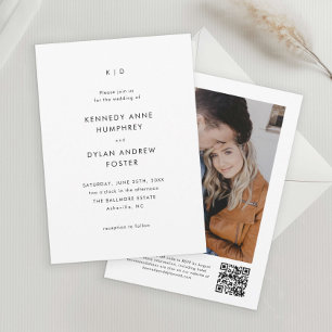 Invitation Code QR de mariage minimaliste moderne noir et bla
