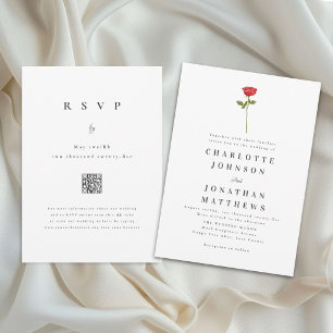 Invitation Code QR de mariage minimaliste moderne Rose rouge