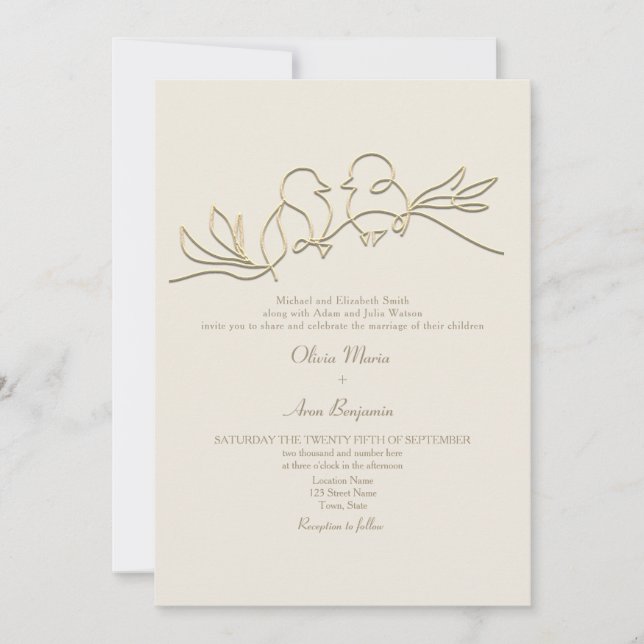 Invitation Code QR de mariage Or Romantique (Devant)