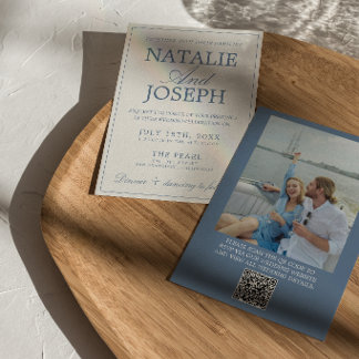 Invitation Code QR de mariage photo argent ancien bleu et bla