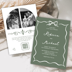 Invitation Code QR de mariage photo avec ruban blanc vert sau