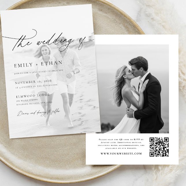 Invitation Code QR de mariage photo écriture Boho (Créateur téléchargé)