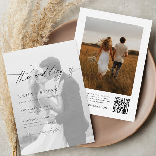Invitation Code QR de mariage photo écriture moderne