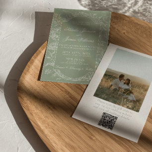 Invitation Code QR de mariage photo floral bohème vert sauge