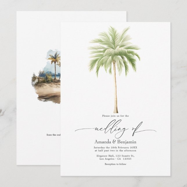 Invitation Code QR de mariage plage Chic Côtiers (Devant / Derrière)