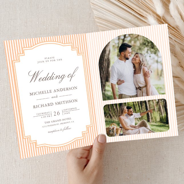 Invitation Code QR de mariage rayé orange classique (Créateur téléchargé)