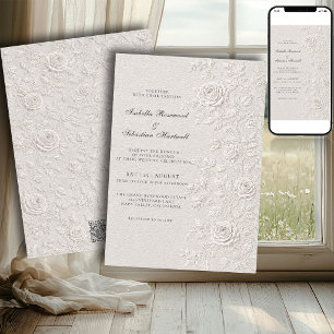 Invitation Code QR de mariage Rose en relief faux ivoire