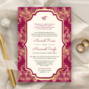 Invitation Code QR de mariage sikh Anand Karaj Fuchsia Gold L