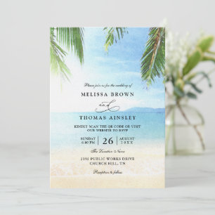 Invitation Code QR de mariage sur la plage de l'île tropicale