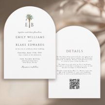 Code QR de mariage tropical élégant à monogramme d