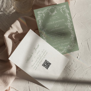 Invitation Code QR de mariage vert sauge floral personnalisé