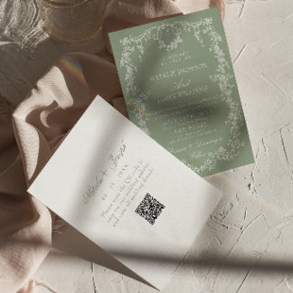 Invitation Code QR de mariage vert sauge floral personnalisé 