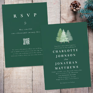 Invitation Code QR de mariage vert simple en bois de forêt
