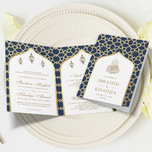 Invitation Code QR de motif islamique doré naval Mariage musu