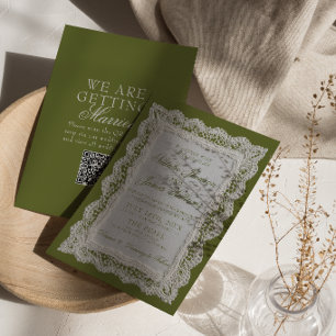 Invitation Code QR de napperon à dentelle vert olive pour mar