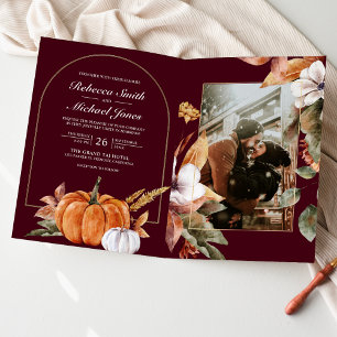 Invitation Code QR de photo de citrouille boho bordeaux pour 