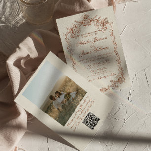 Invitation Code QR de photo de mariage argenté brûlé Old Mone