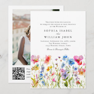 Invitation Code QR de photo de mariage aux fleurs sauvages bo