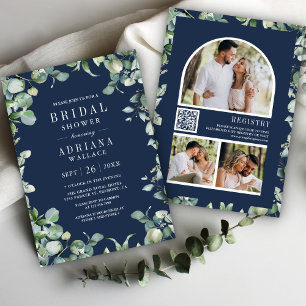 Invitation Code QR de Photo d'Eucalyptus Bleu Marine Baby Sho