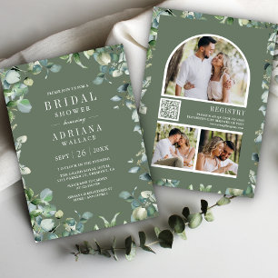 Invitation Code QR de photo d'eucalyptus Fête de mariage vert