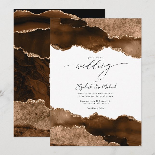 Invitation Code QR de réponse pour mariage en agate marron et (Devant / Derrière)